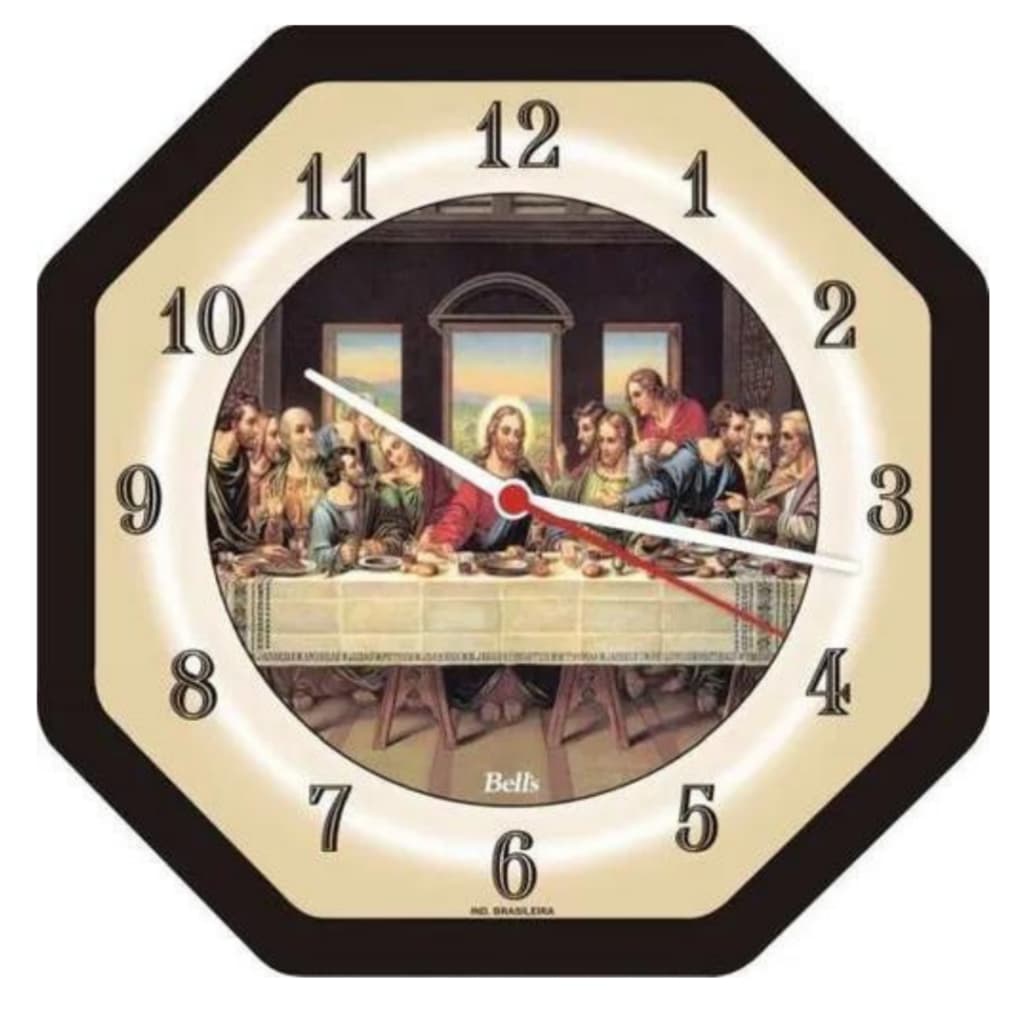 Relogio de Parede Cozinha Sala Oitavado Santa Ceia Preto 22cm