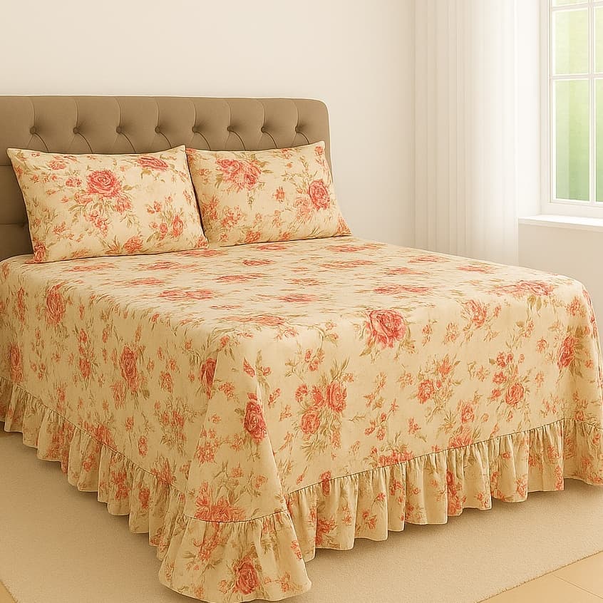 Colcha Queen Casal Solteiro Helena Com Babado + Porta Travesseiro Micropercal Luxo