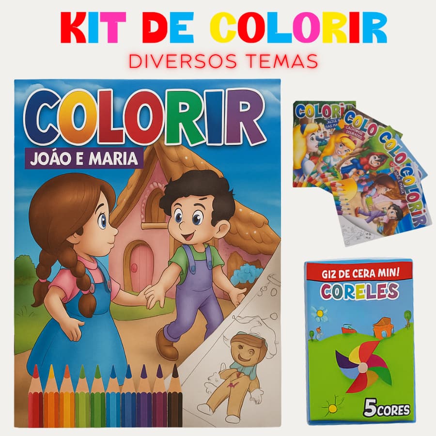 KIT Livro para Colorir Infantil + Mini Giz de Cera – Diversão e Aprendizado Envio Imediato