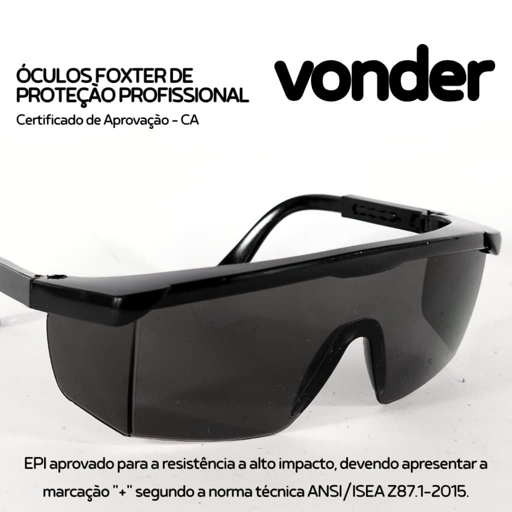 KITs Óculos Proteção Foxter EPI Segurança Fumê Haste Reforçada com CA - VONDER