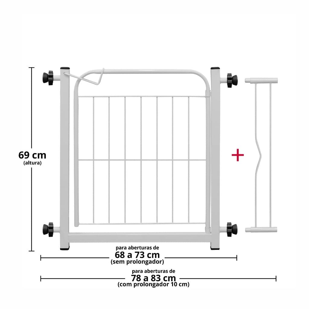 Portão de Proteção para Pets, Crianças e Bebês em Grade Aramada com Extensor 10cm