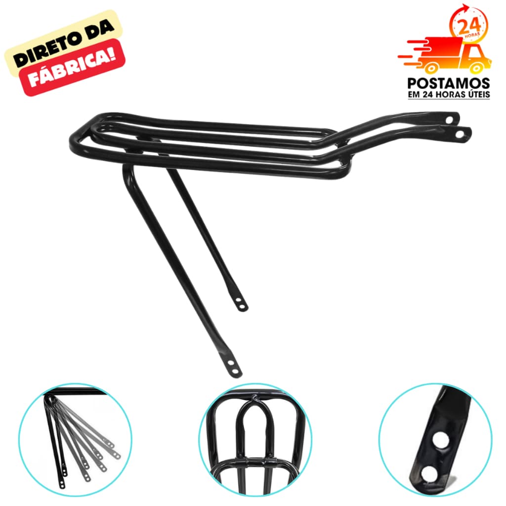 BAGAGEIRO TUBULAR TRASEIRO PRETO DE BIKE ARO 26 E 24 TUBÃO ARTICULADO