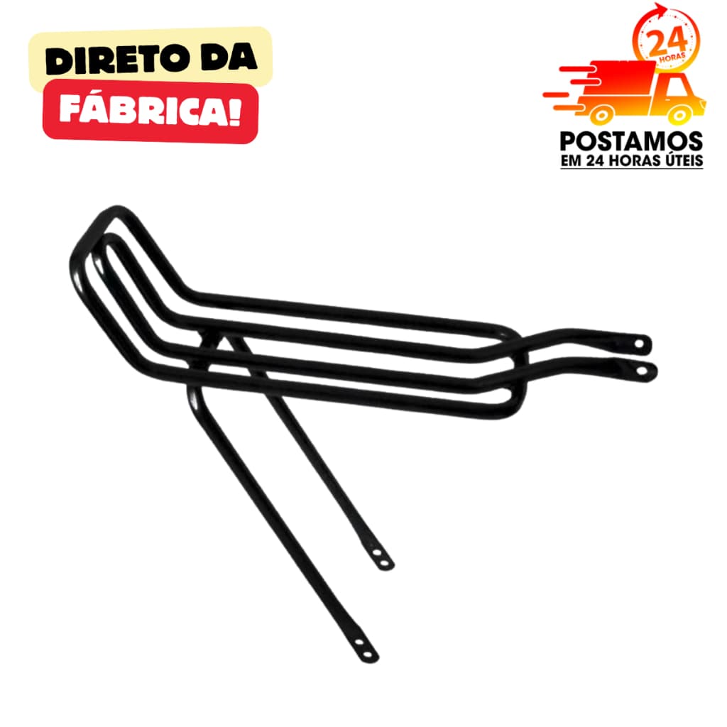 BAGAGEIRO TUBÃO RABETÃO AÇO REFORÇADO PRETO ARO 20 24 26 ARTICULADO