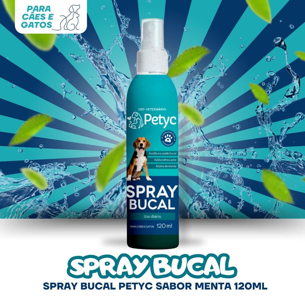 Higienizador Bucal 120mL PETYC Linha Premium Anti Tartaro Acaba Com Bafinho Solução Spray Petshop