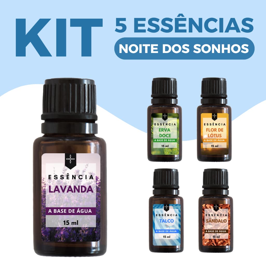 Kit 5 Aromas para Sono Tranquilo |  Essências Relaxantes para Umidificador e Difusor Elétrico 15ml