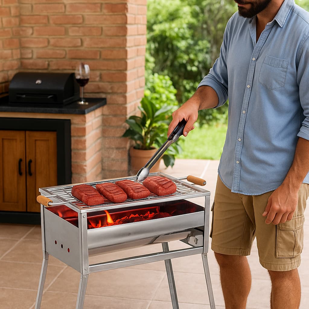 Churrasqueira Galvanizada Portátil Grande Dobrável Com Grelha Churrasco A Carvão Carne Peixe Abaulada