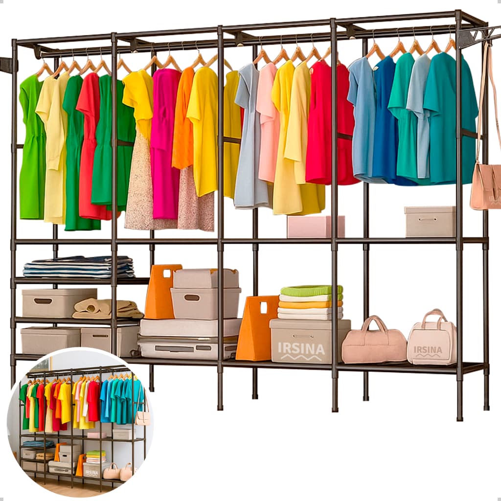 Arara Closet Aberto Cabideiro Guarda Roupa Rack Sapateira Roupeiro 4 Portas Organizador Modulado