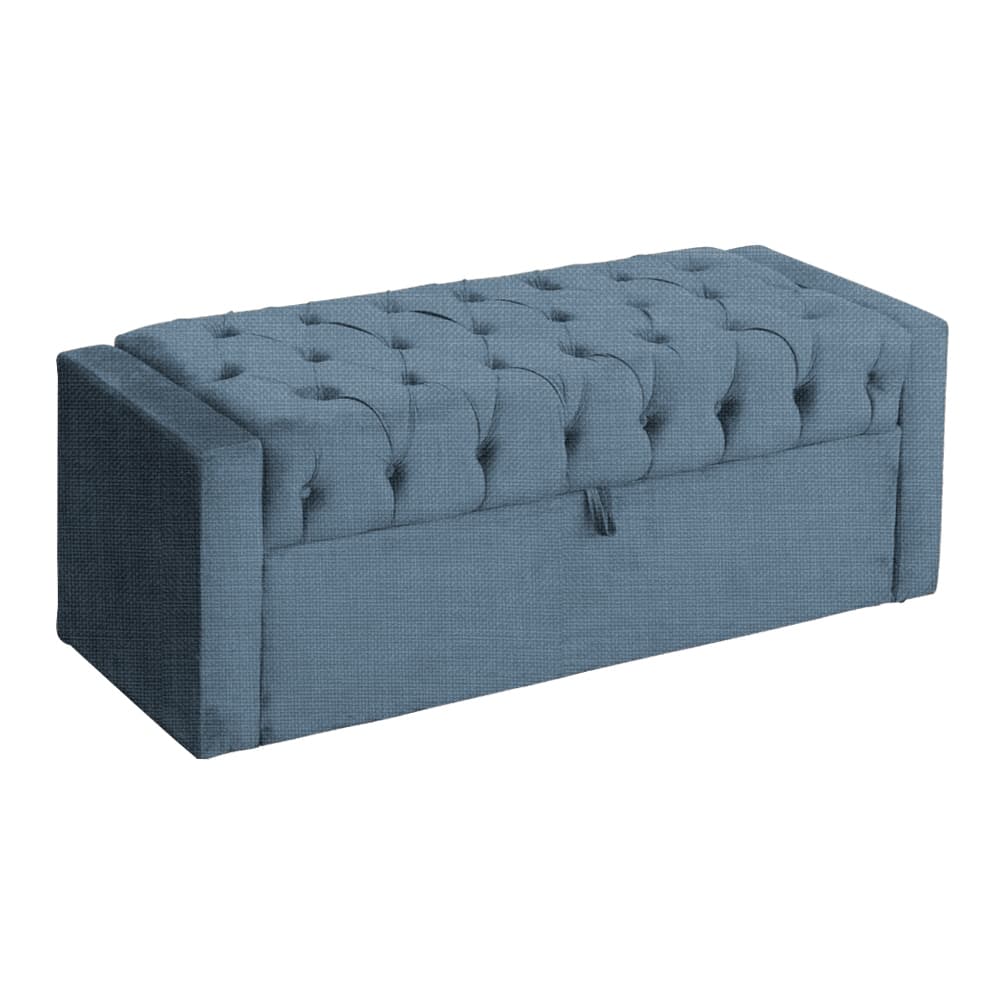 Calçadeira Baú Emma 90cm Linho Decorativa para Quarto Sala com Baú Moderna Confortável