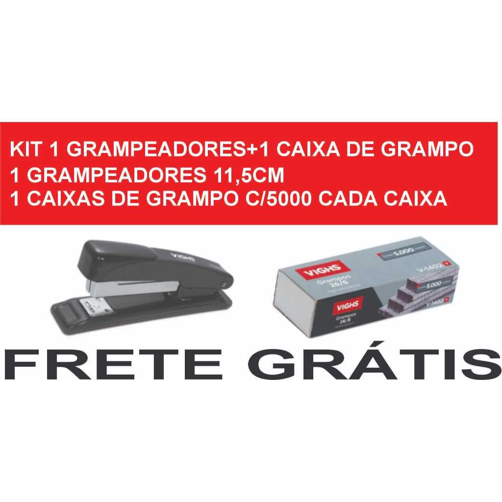 Kit Grampeador Metal + 5.000 Grampos 26/6 Galvanizados Escolar Escritório