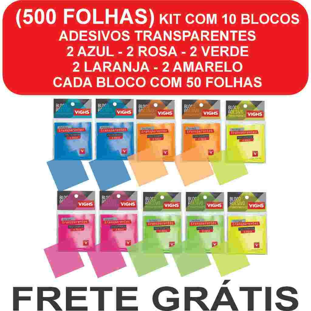 Blocos Adesivos Transparentes Coloridos 500 folhas – Anotações