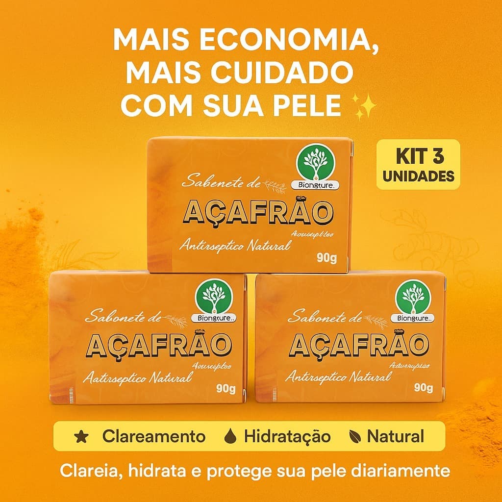Kit 3 Sabonete de Açafrão Facial e Corporal Limpeza e Uniformização da Pele Clareador e Limpeza Profunda