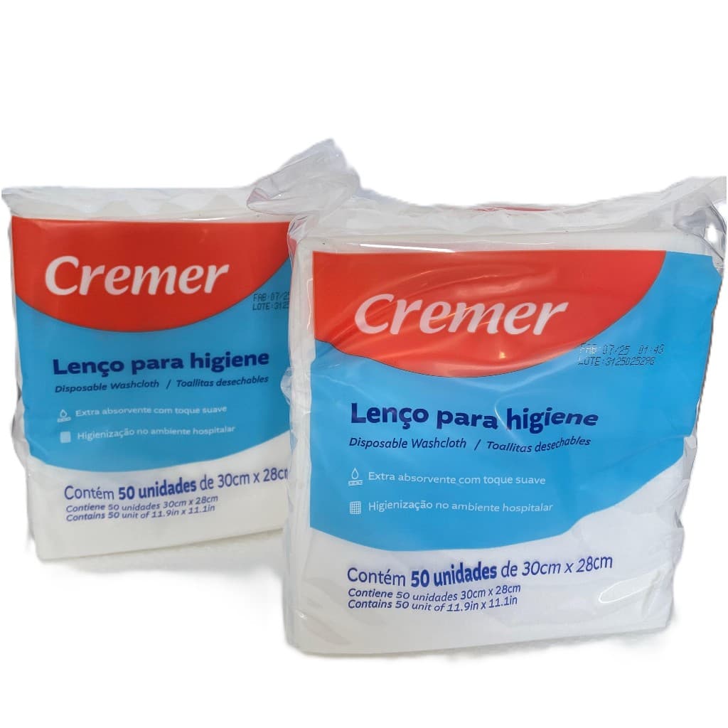 Lenco Para Banho No Leito Cremer KIT 2 Pacote C/50 Unidades - ENVIO EXPRESS