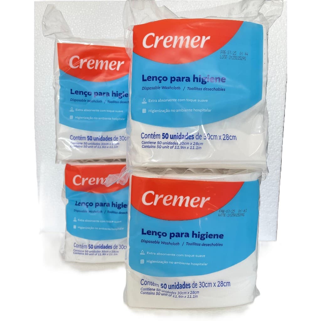 Lenco Para Banho No Leito Cremer KIT 4 Pacotes C/50 Unidades - ENVIO EXPRESS