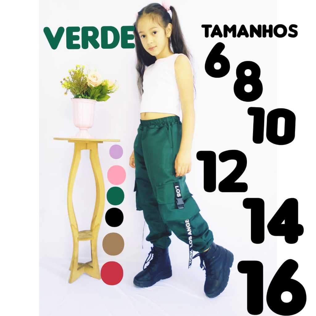 calça infantil feminina para meninas estilosas calça jogger cargo 4 bolsos tecido tactel juvenil escola