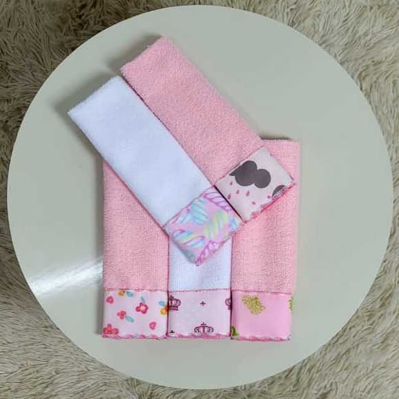 Kit Ombro Boca Babete Felpudo Atoalhada Com 05 Unidades Overlocada Estampas Variadas Entrega Imediata Em Estoque