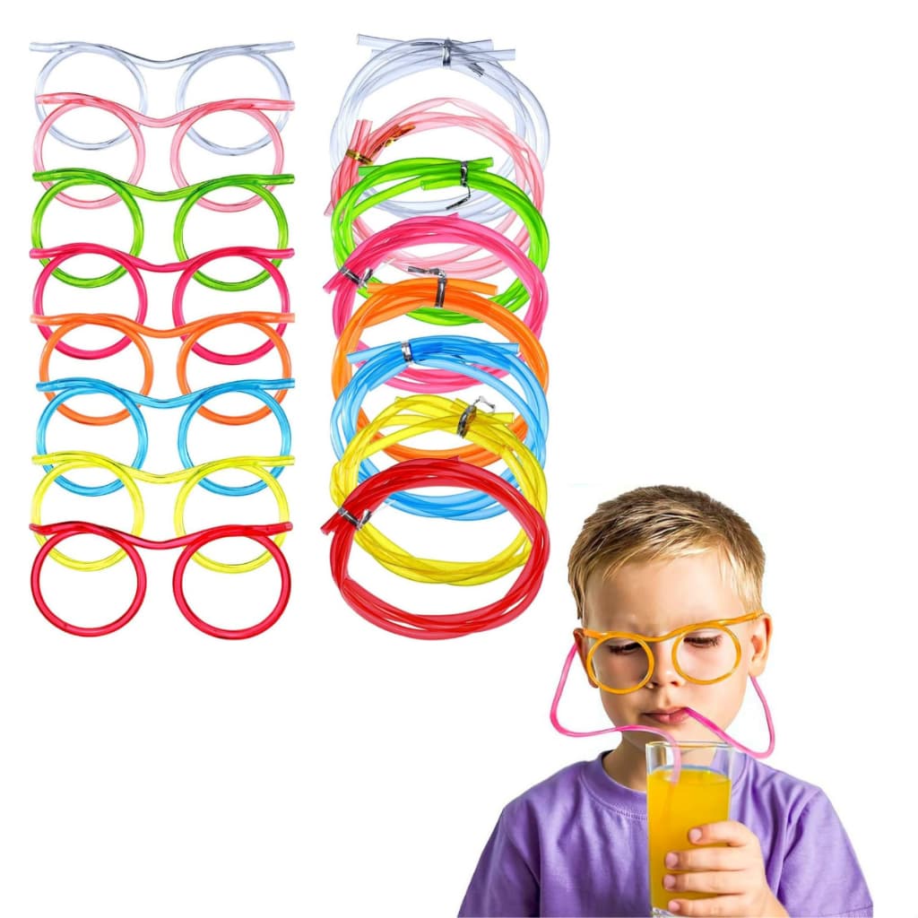 Oculos Canudo Longo Colorido Infantil Festa Aniversario Lembrancinha Bebidas Sucos Formato Ludico Canudinho