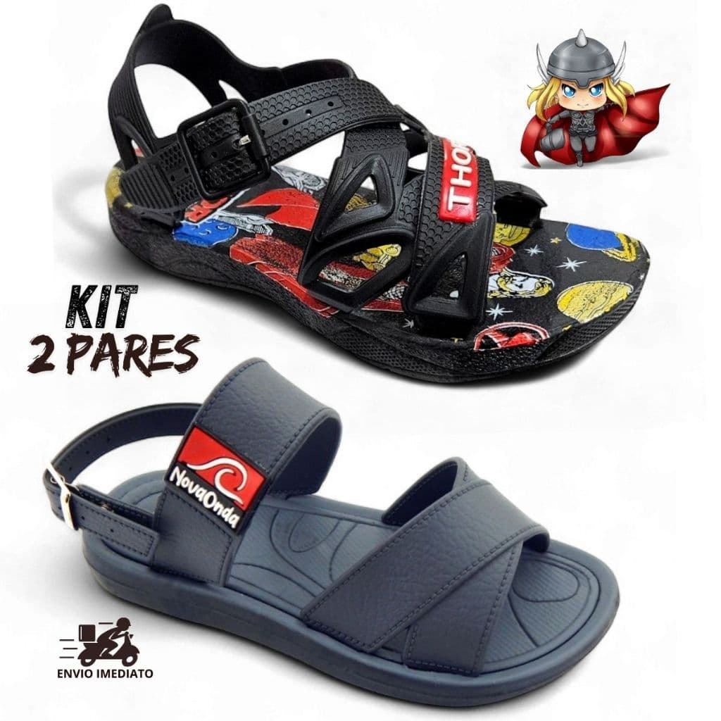 Kit 2 Pares Sandalia Menino Nova Onda + Sandalia Infantil Personagens Masculino Herois