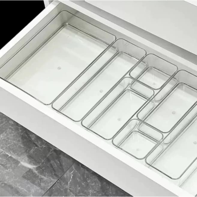 Conjunto 5/7 Organizadores Multiuso para Gavetas, Armários, Geladeiras Potes em Acrílico