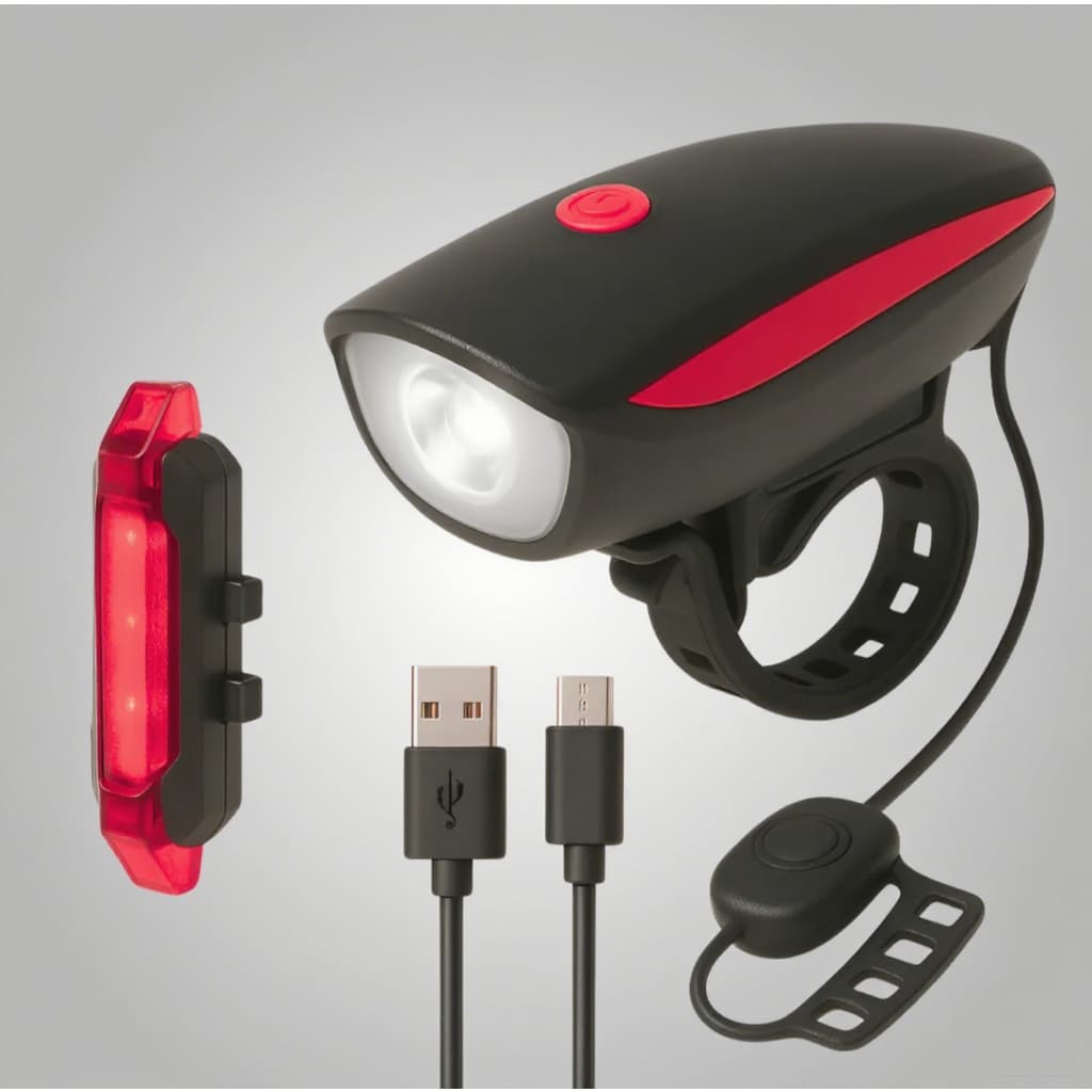 Lanterna Led Usb Buzina P Bike Luz Forte Recarregavel