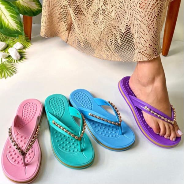 Chinelo Feminino Ortopédico Anatômico Adulto Macio Antiderrapante Sola Baixa