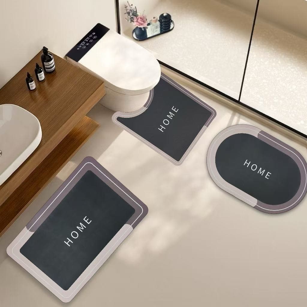 Kit3 Conjunto de Tapetes para Banheiro Tapete Sanitário Antiderrapante Absorvente e em Formato de U