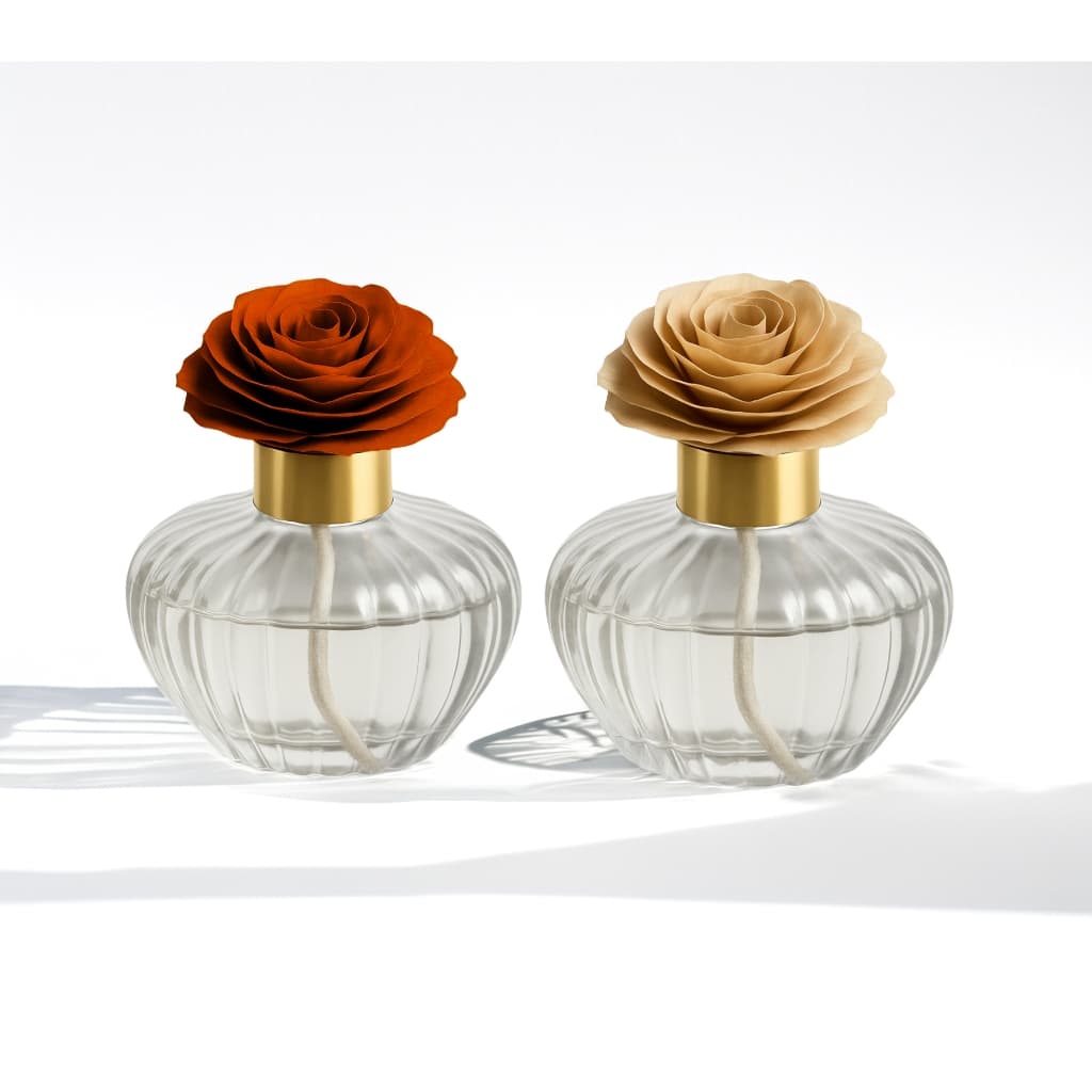 Frasco Difusor de Ambiente Vidro Premium com Flor Decorativa e Tampa Dourada