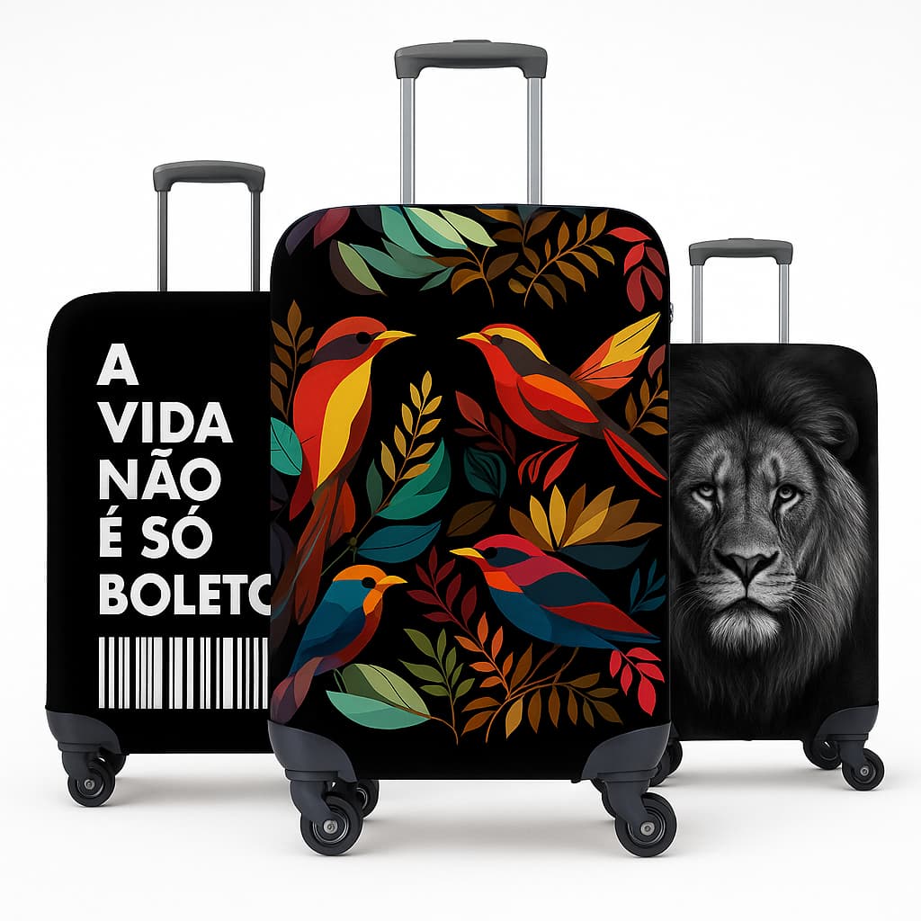 Capa para Mala de Viagem Estampada Malha Suplex Resistente Protetora Segura Bagagem Protegida