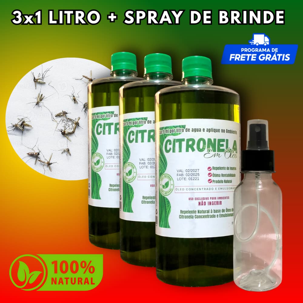 Óleo de Citronela 100% Natural Concentrado Repele Mosquitos -  CADA 1L Rende 200L