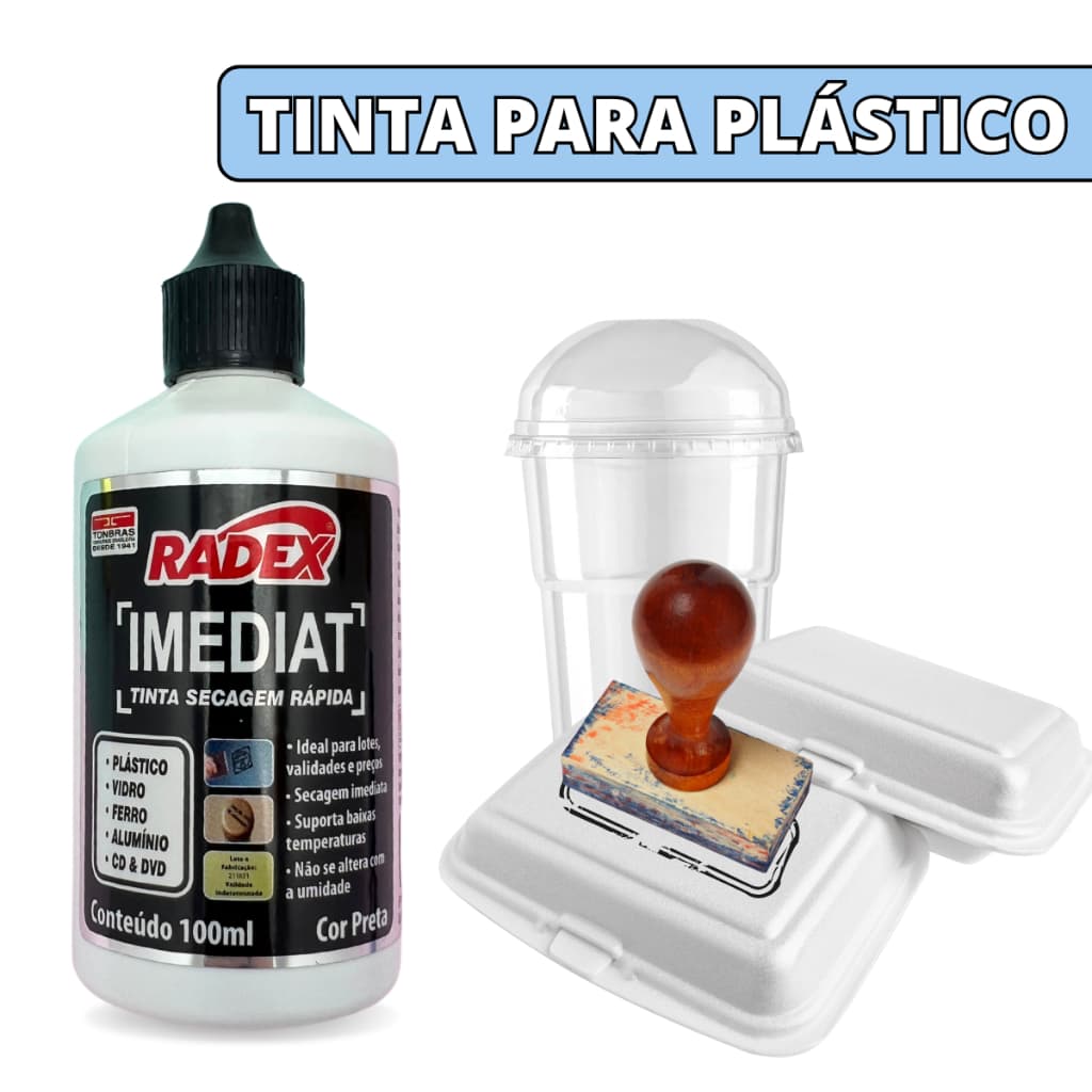 Tinta Para Carimbo Secagem Rápida P/ Plástico 100ml Radex