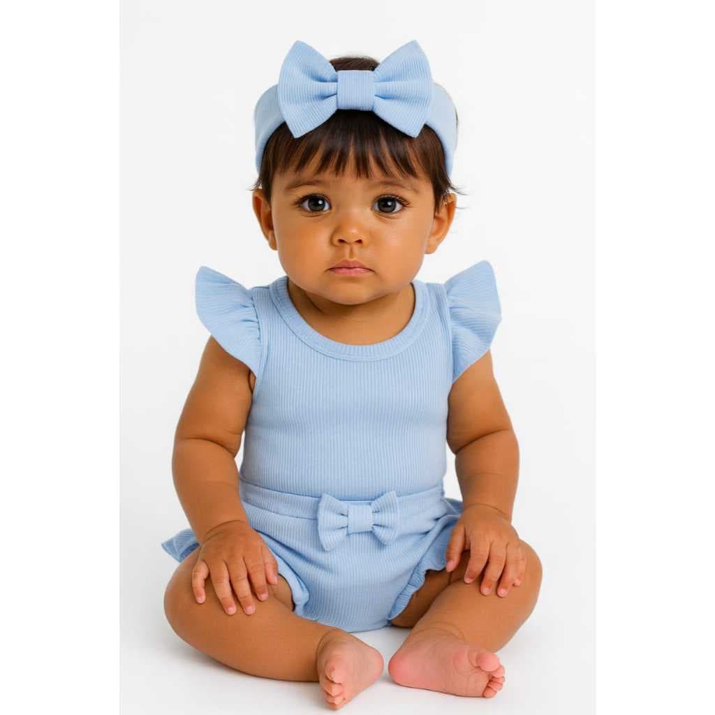 Body Babado com Shorts tapa fralda - Conjunto feminino com faixa laço