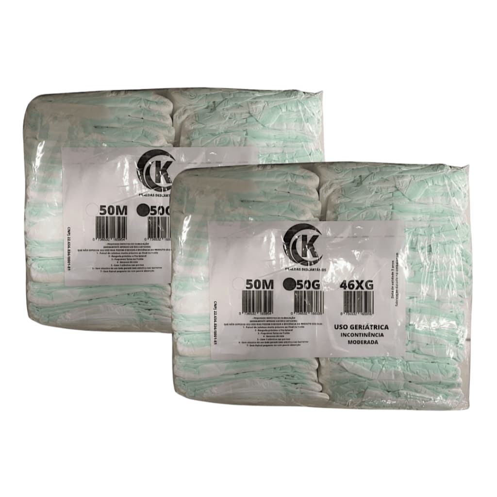Kit 2 Fralda Geriátrica Adulto Segunda Linha Com 100 Unidades Tamanho Grande Incontinência Moderada