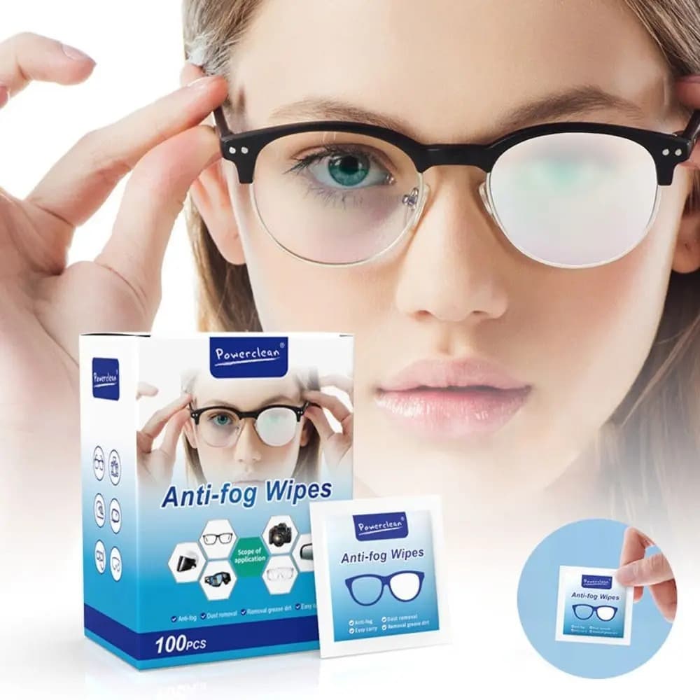 Caixa Powerclean 100 Peças Lenços Flanela Umedecidos Antiembaçante Limpa Lentes Óculos Câmera ref: B225