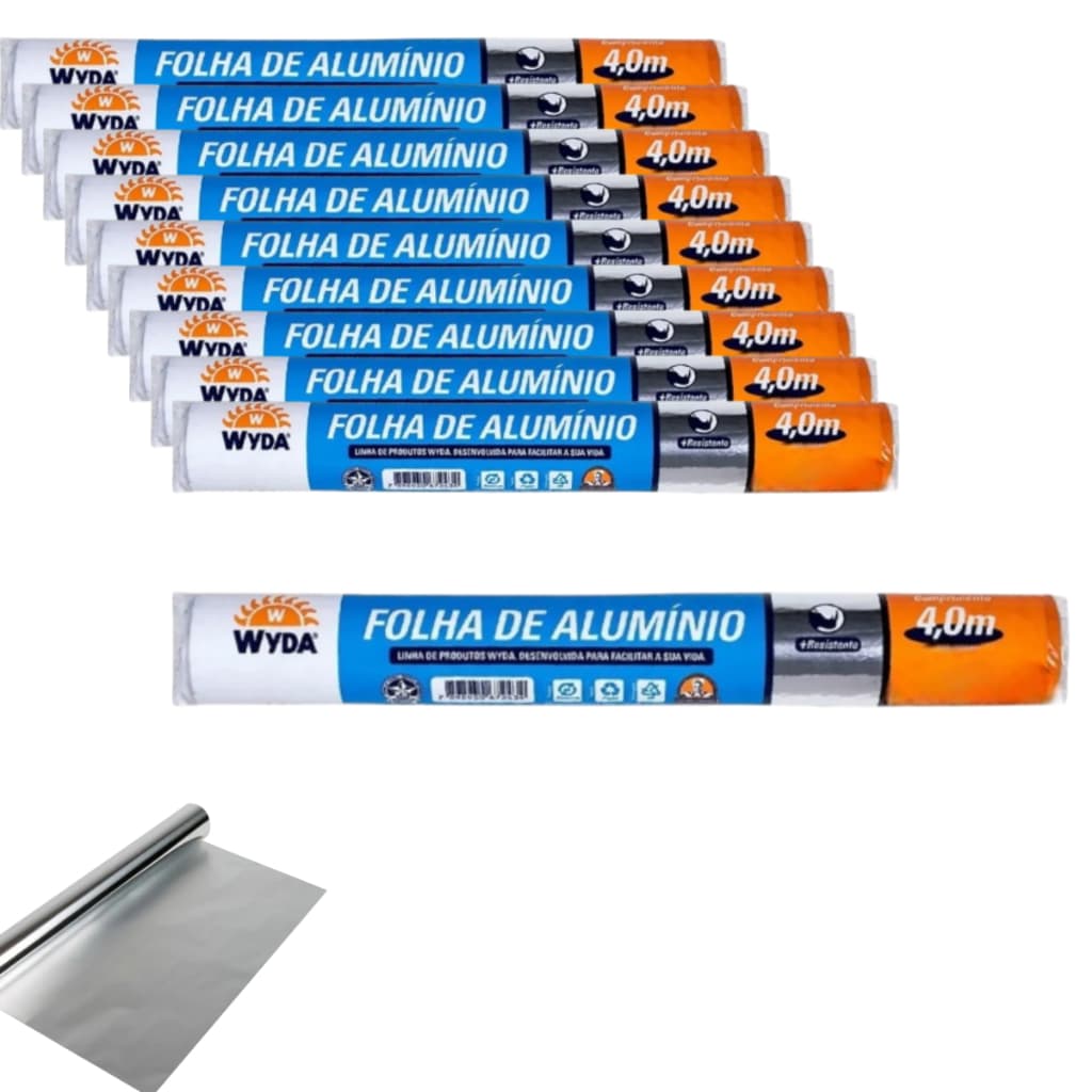 Kit com Até 10 Rolo de Papel Alumínio 4 Metros x 30 cm Wyda Uso Cozinha Geladeira