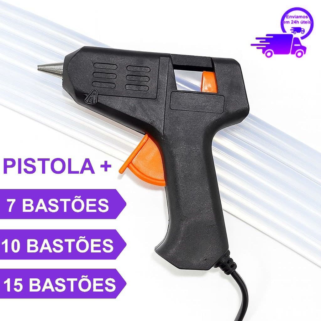 Kit Pistola Cola Quente Pequena Bivolt 10W + 7, 10 ou 15 Bastões 7mm Quantidade Aplicador Artesanato