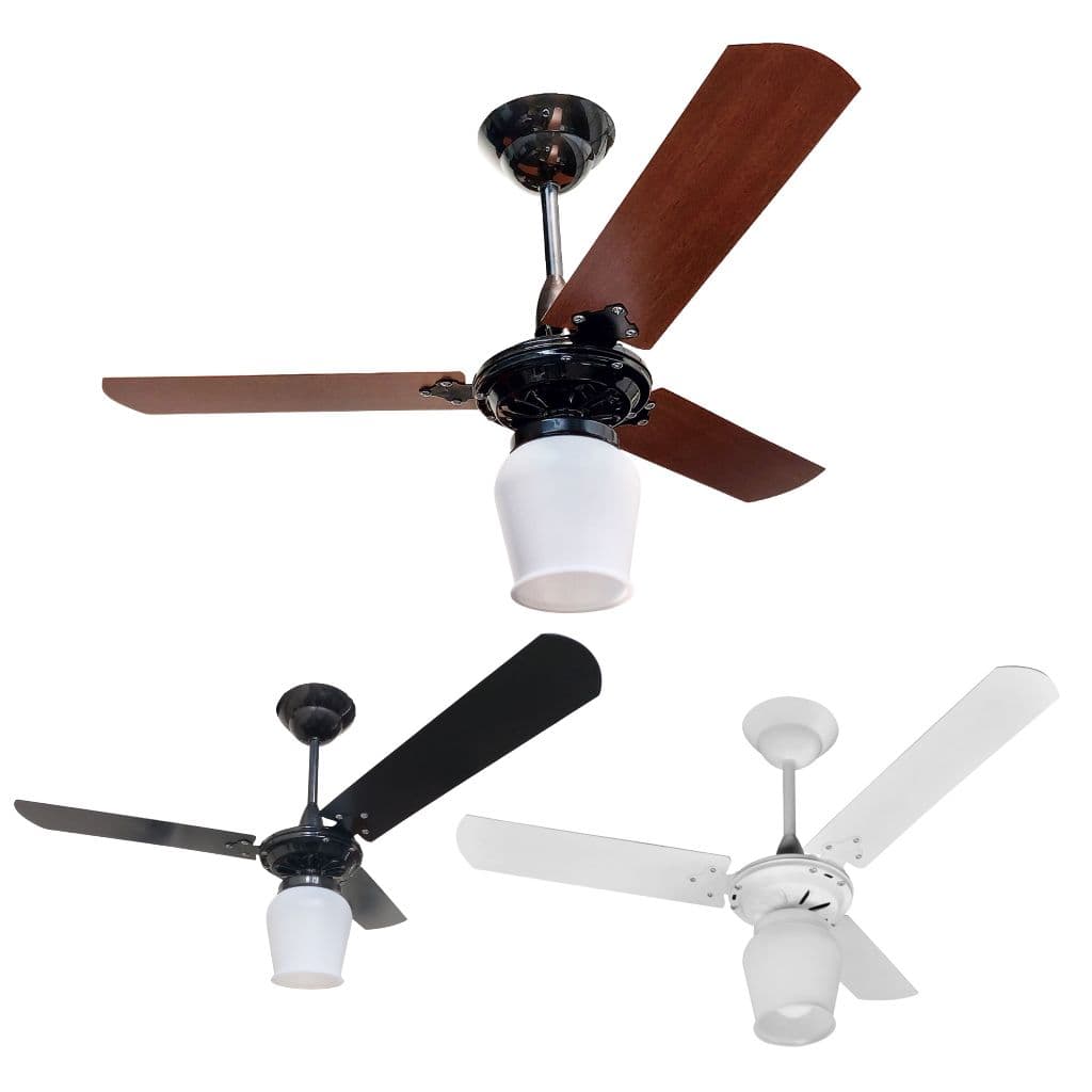 Ventilador De Teto 3 Pás 110v ou 220v Branco ou Preto Madeira Mogno Econômico Com Luminária