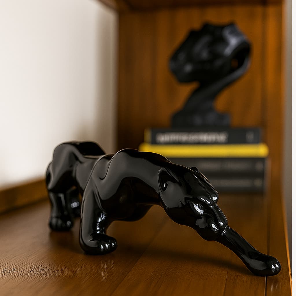 Pantera Negra Decoração Cerâmica Enfeite Escultura Geométrica 36cm