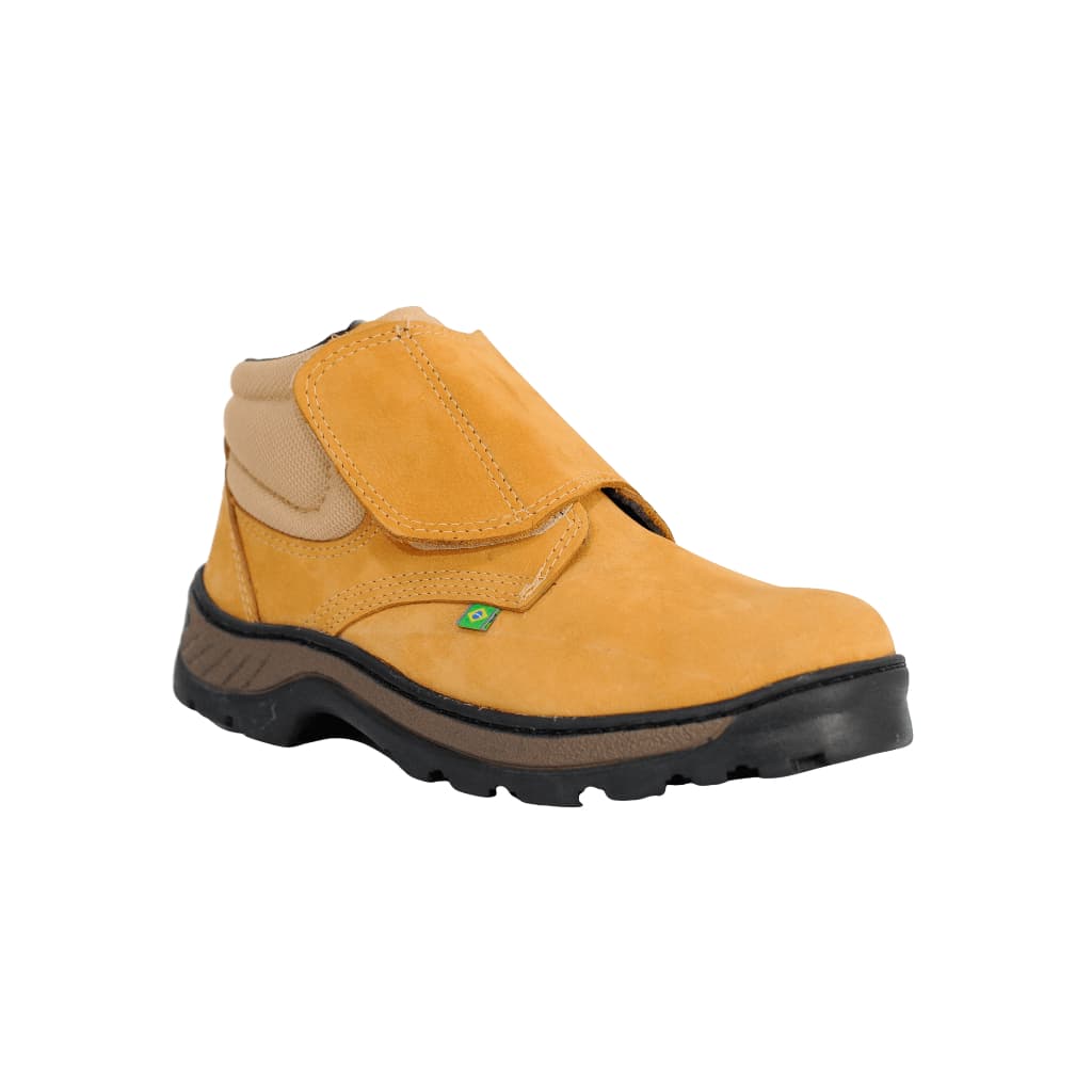 Botina Bota De Segurança Velcro Amarela Para Trabalhar Bico Pvc CA