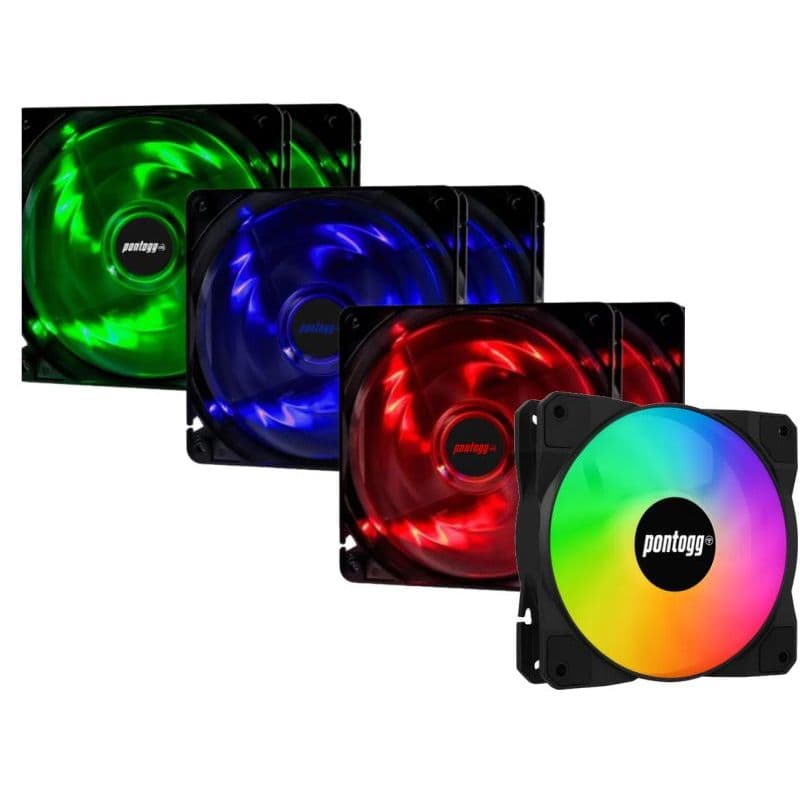 Kit 2 Cooler Fan 4 LED 120mm RGB Azul Verde Vermelho Ventoinha Gabinete PC Gamer Computador Pontogg