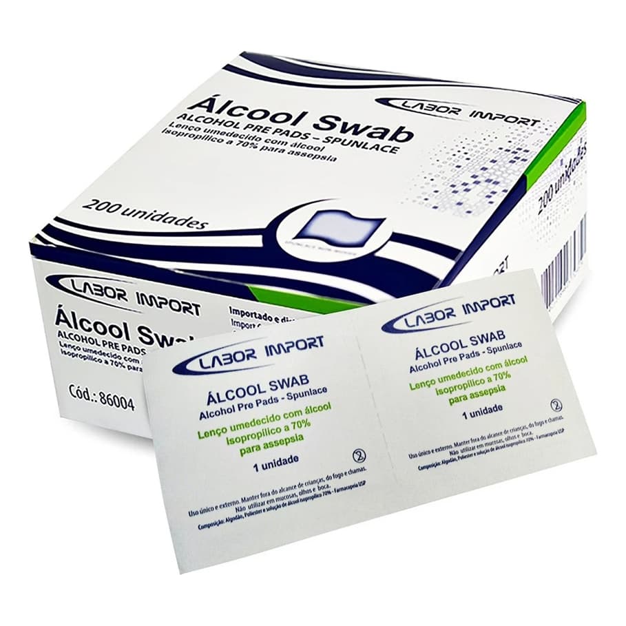 Álcool Swab Labor Import 200 Unidades – Prático para Higienização e Antisséptico