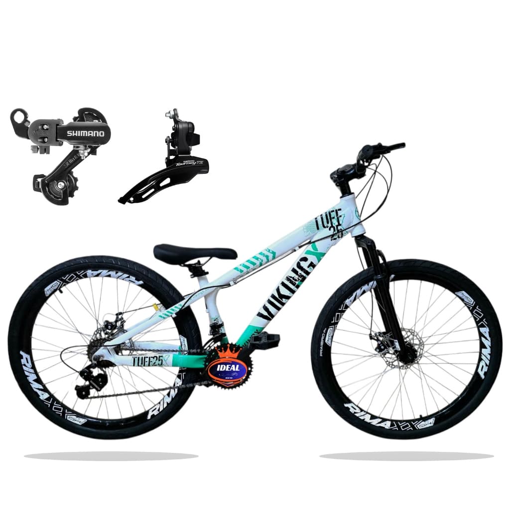 Bike VikingX Tuff 25 Câmbios Shimano Aro 26 com Freios a Disco 21v Branco Verde
