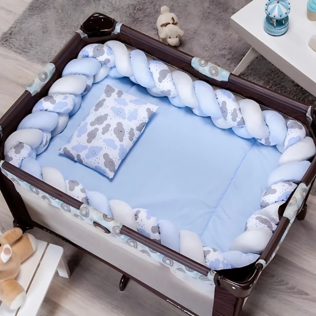 Kit Berço Desmontavel de Chiqueirinho de Menino 5 Peças Com Trança