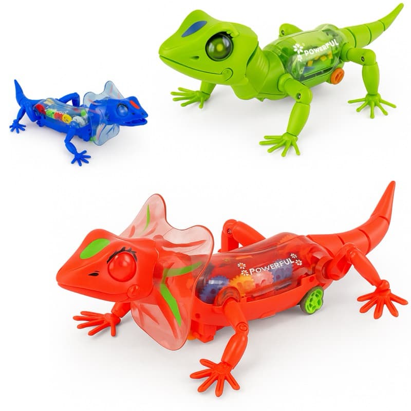 Lagarto Robô Divertido Com Luzes e Sons Gira Engrenagem Envio Rápido