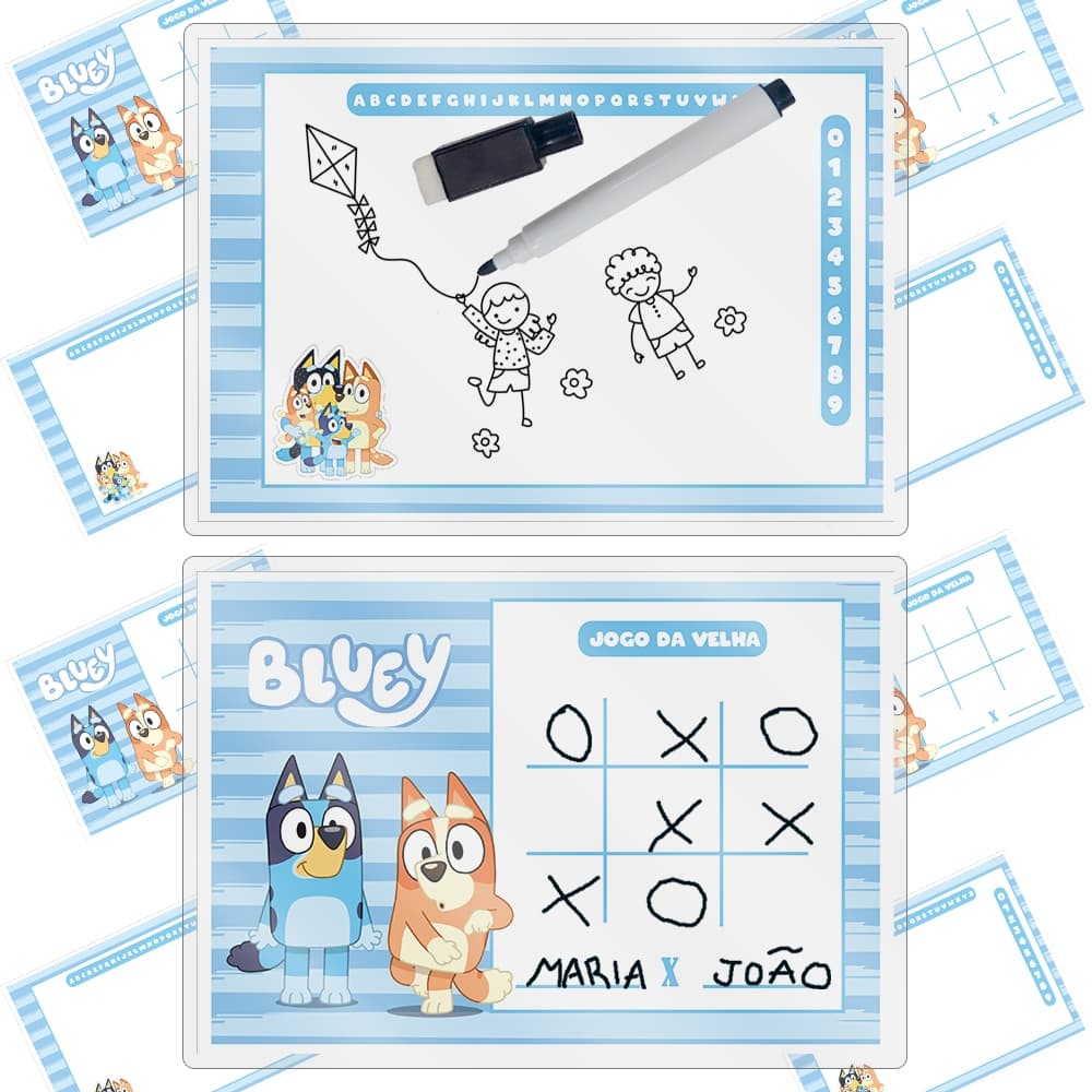 10 Kits de Lousinhas no Tema Bluey  Fundo Menina e Menino com Canetinha