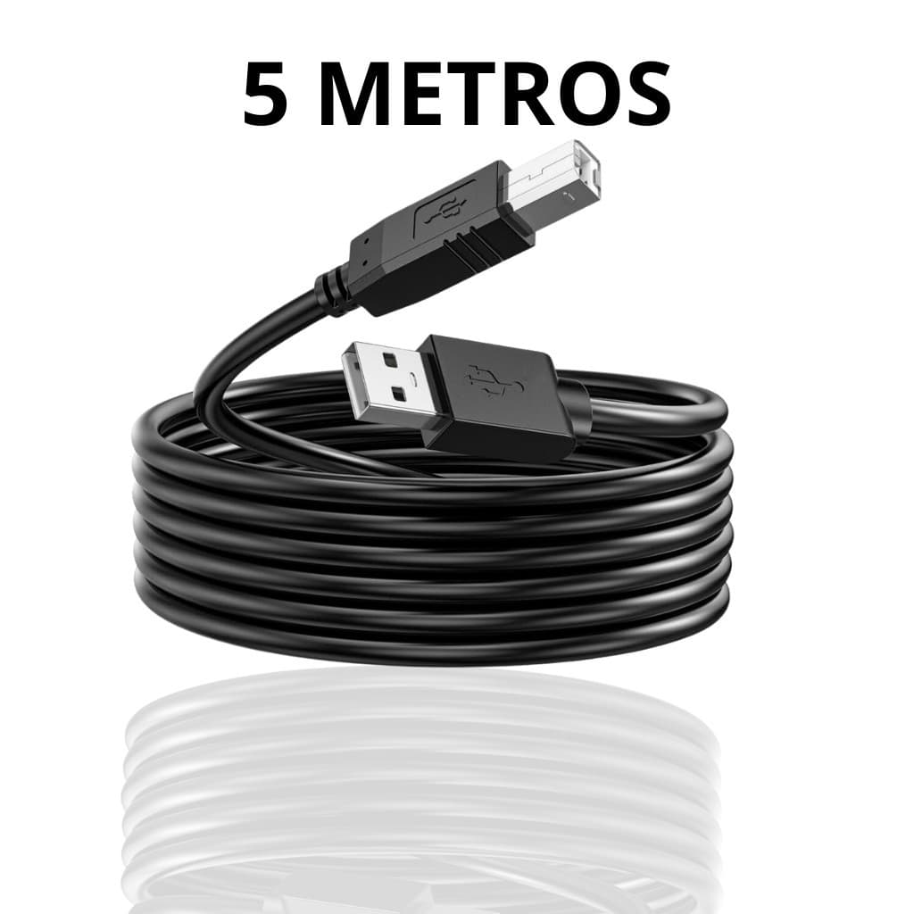 Cabo USB Tipo B com 5 metros para Impressora Scanner Multifuncional Bateria Eletrônica Teclado