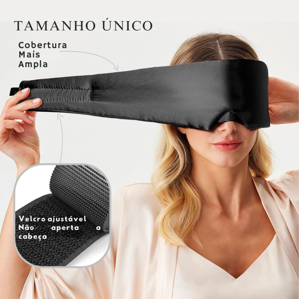 Máscara para Dormir de Cetim Premium, Unissex, blecaute total, Tamanho Ajustável com Velcro
