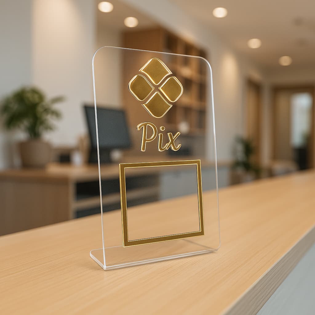 Display Placa Qr Code Mesa Acrílico Espelhado Plaquinha