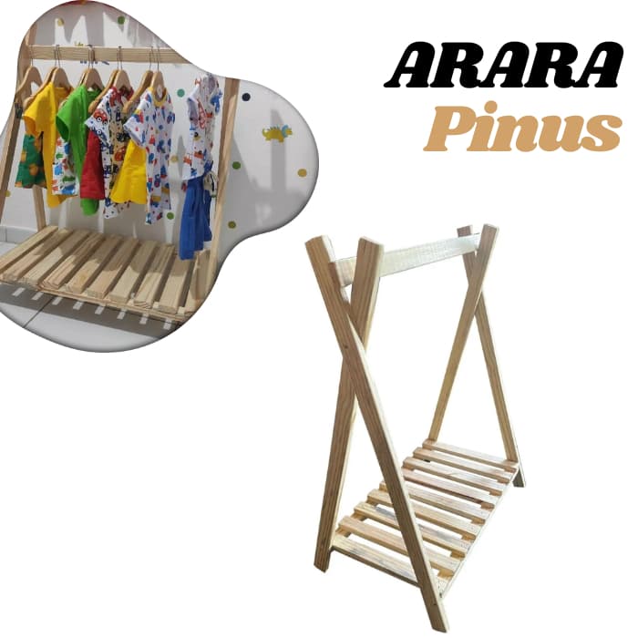 Arara Roupa Calçados De Madeira 50 X 70 Envio 24hrs - Ideal para Quarto Criança