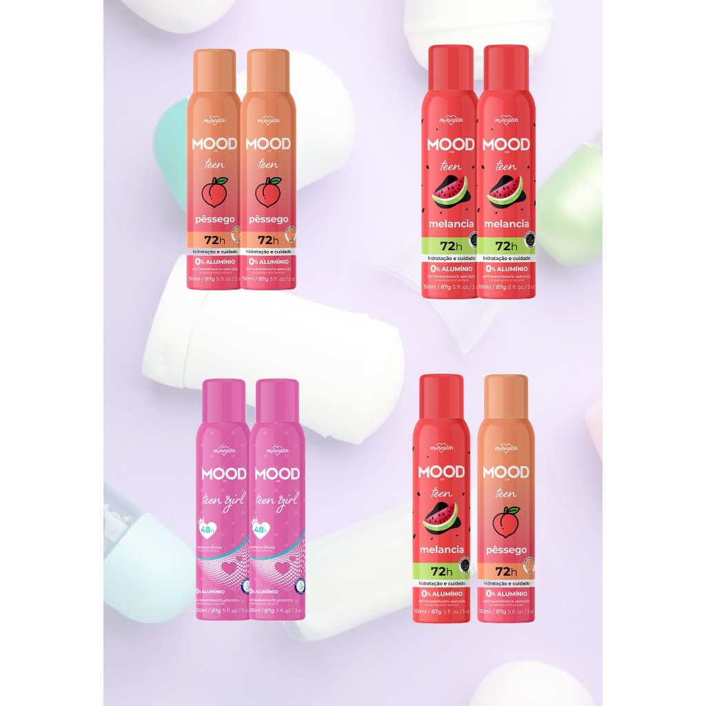 Kit com 2 Desodorante Antitranspirante Aerossol Teen 0% Alumínio Mood My Health