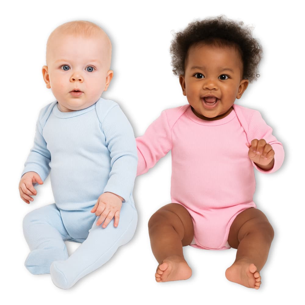 Kit 4 Peças Body Bebê Manga Longa + Calça Liso Conjunto Pagão Canelado Infantil RN P M G 1