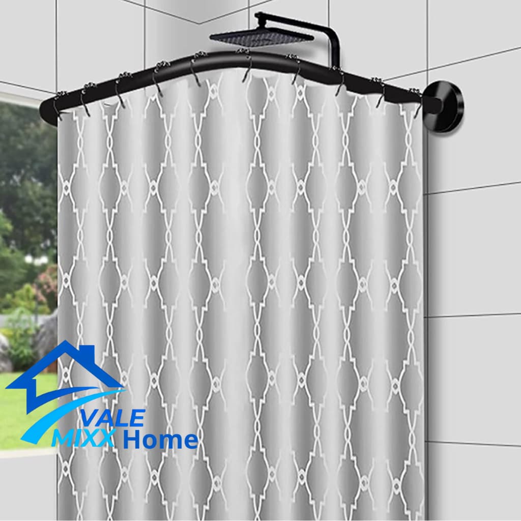 Porta Cortina Banheiro Box Varão Tubo Curvo Aço Em L 100CM X 100CM - Preto